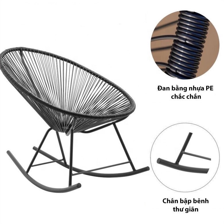 Ghế lười bập bênh thư giãn dây văng Acapulco giả mây lõi thép trang trí ban công phòng khách decor sân vườn  / HealHomes