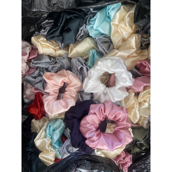 Scrunchies trơn lụa satin, voan kính