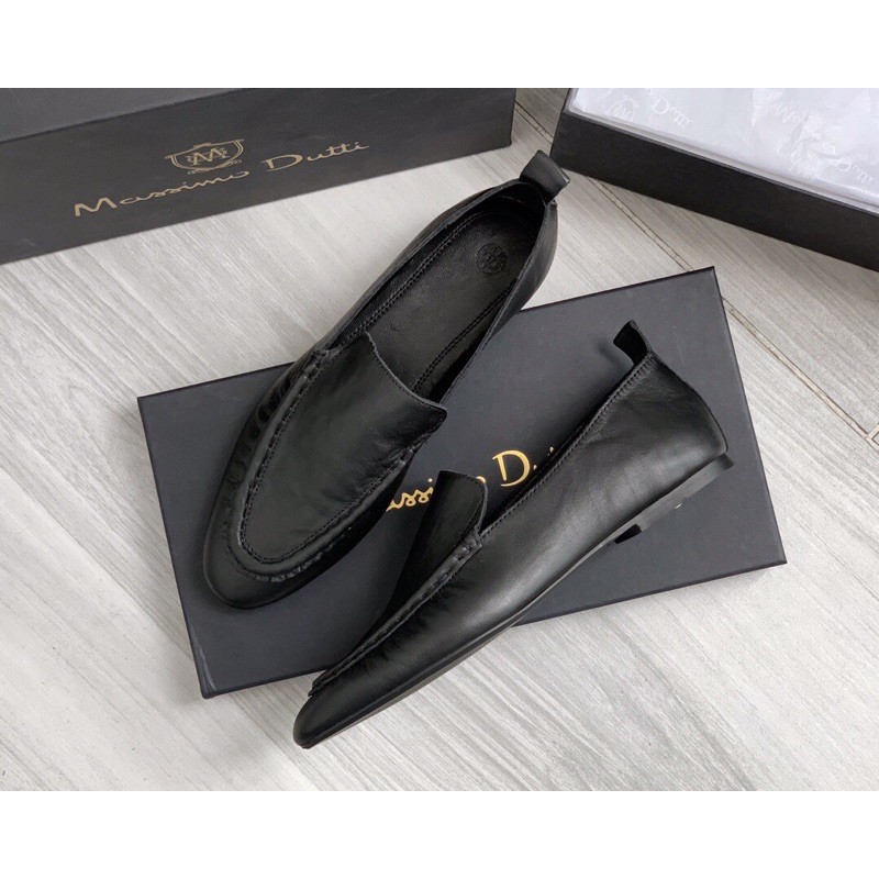 Giày lười da thật của nữ Massimo Dutti cao cấp màu trơn đơn giản êm chân