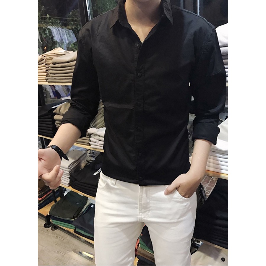 Áo Sơ Mi Trắng Nam Kiểu Dáng Cổ Bẻ Trẻ Trung Chất Vải Lụa Mịn Chống Nhăn Phong Cách