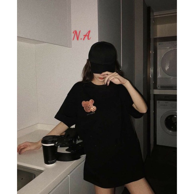 Áo phông tay lỡ nam nữ unisex form rộng Gấu AD ăn bánh in tim ullzang vải cotton mịn giá rẻ mặc đơn đôi nhóm