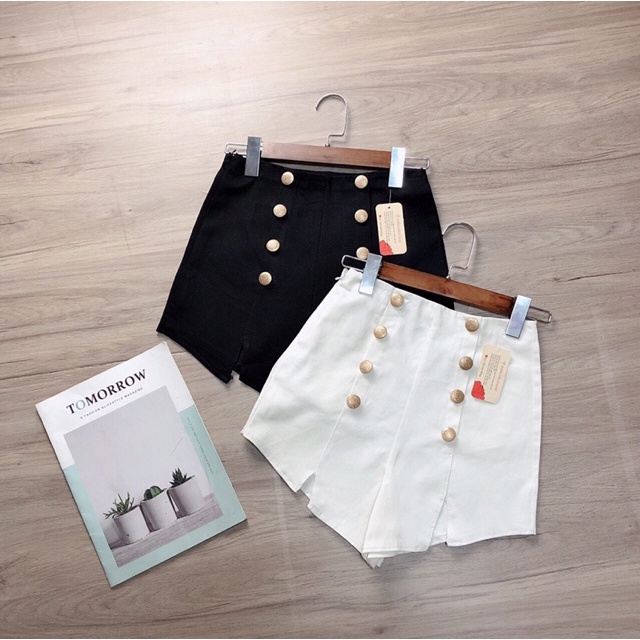 Quần Short nữ kaki 8 nút xẻ đùi Basic lưng cao chất kaki mềm mịn hàng chuẩn shop