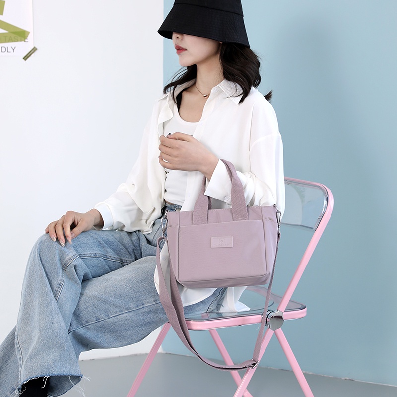 Túi Đeo Chéo Vai Bằng Vải Canvas Nylon Màu Trơn Siêu Nhẹ Kiểu Dáng Đơn Giản Dành Cho Nữ