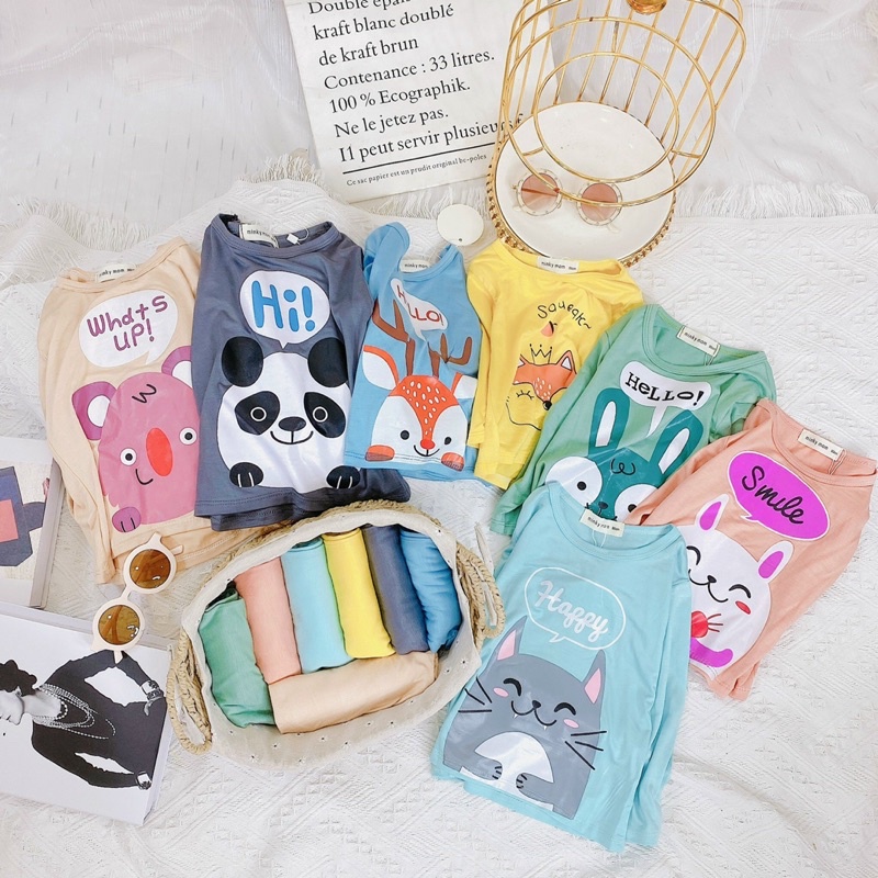 Bộ quần áo dài tay in hình động vật cho bé đủ size từ 8-18kg chất liệu vải thun lạnh co giãn VNXK Nhật-Hàn