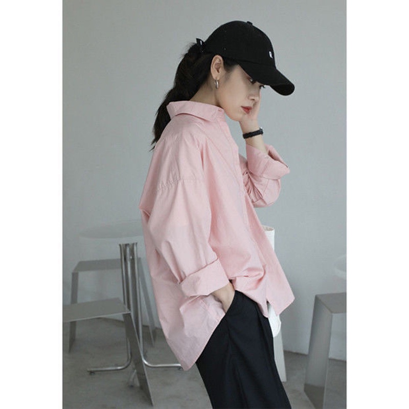 Áo sơ mi IELGY tay dài dáng rộng màu xanh dương thời trang cao cấp cho nữ