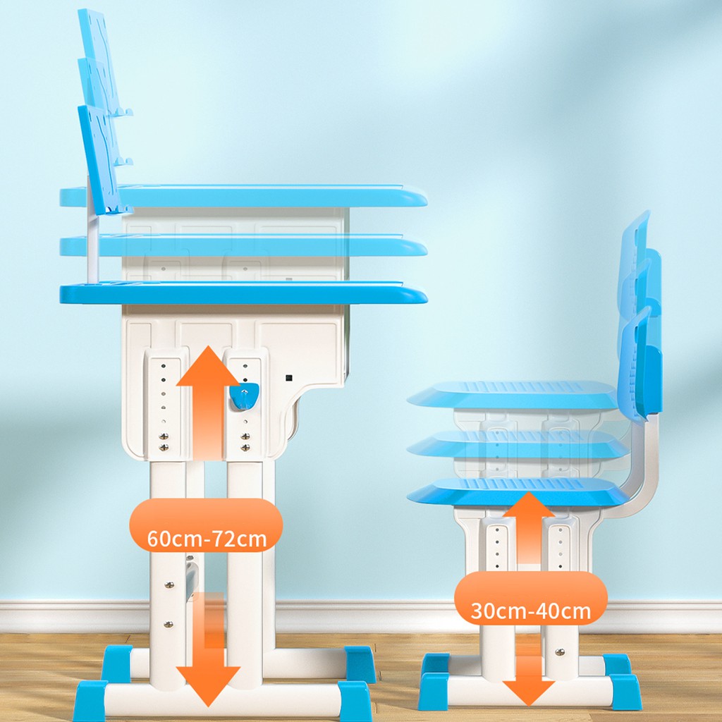 Bộ bàn ghế học sinh tiểu học có điều chỉnh chiều cao bàn và ghế (tặng kèm đèn cảm ứng và giá đỡ sách)