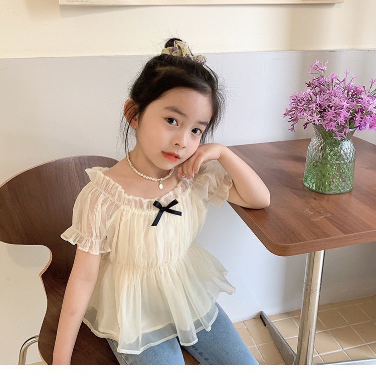 Áo Kiểu Tay Ngắn Phồng Hở Vai Phong Cách Phương Tây Dành Cho Bé Gái