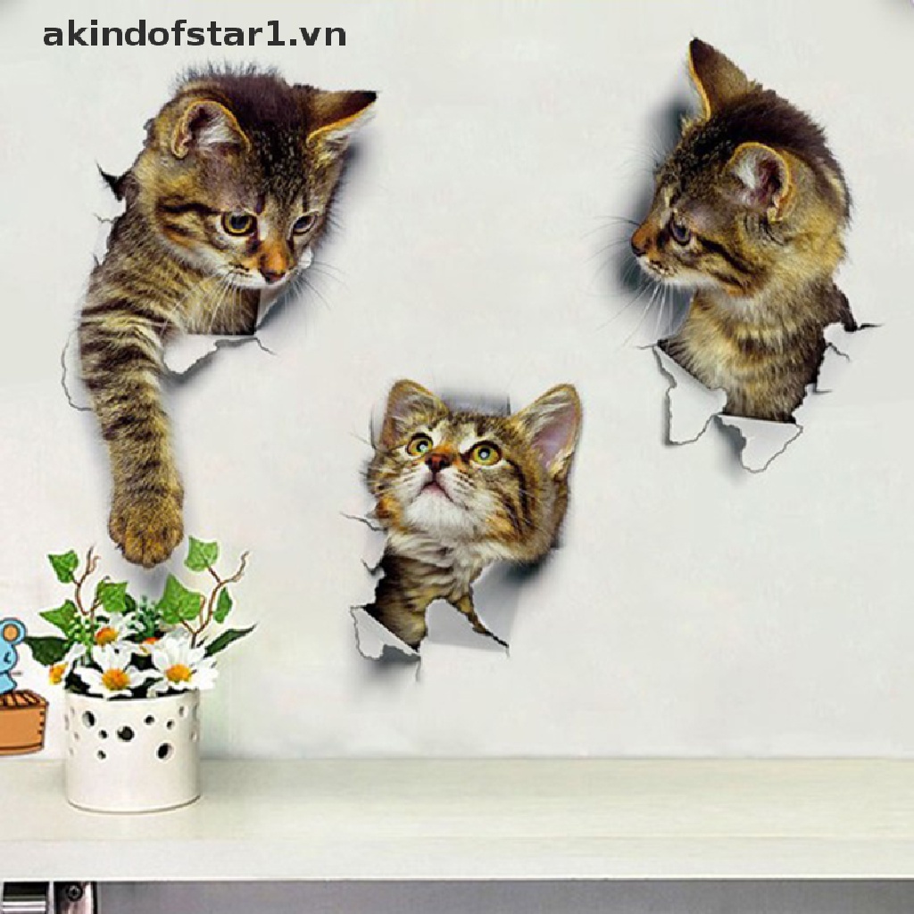 Miếng Dán Trang Trí Bồn Cầu Hình Chó Mèo 3D Độc Đáo