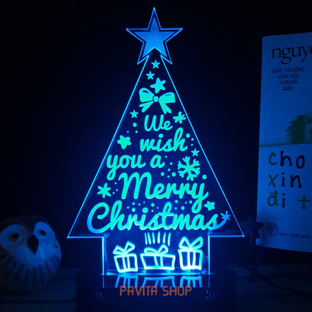 Đèn ngủ led 3d PAVITA hình cây thông, quà tặng noel độc đáo, ý nghĩa cho bạn gái, bạn trai, đèn trang trí đẹp