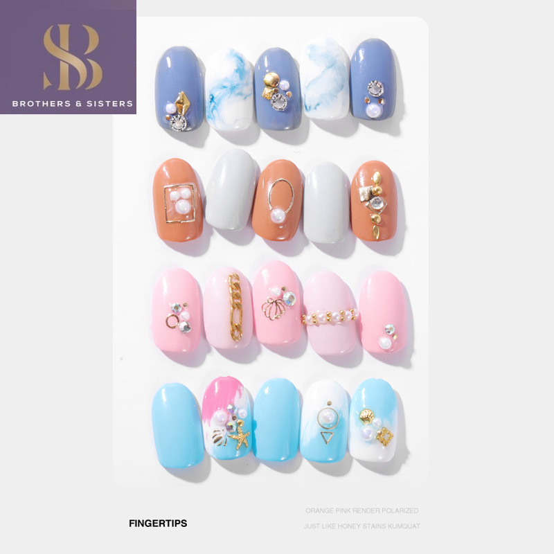 [Hàng mới về] Miếng dán móng tay nghệ thuật 3D đính đá và đinh tán mạ vàng SUAKE