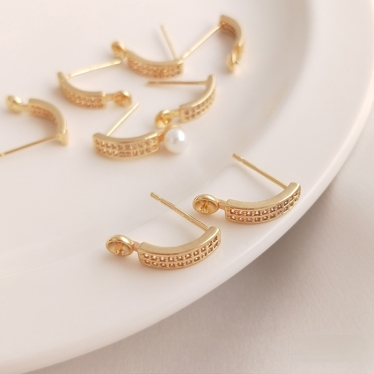 Giá Đỡ Bông Tai Xỏ Lỗ Thủ Công Bằng Đồng Mạ Vàng 14K Đính Đá Zircon S925