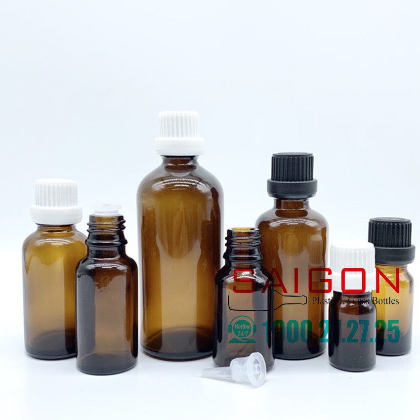 Bộ Chai Tinh Dầu Nâu Nút Nhựa Nhỏ Giọt Đầu To