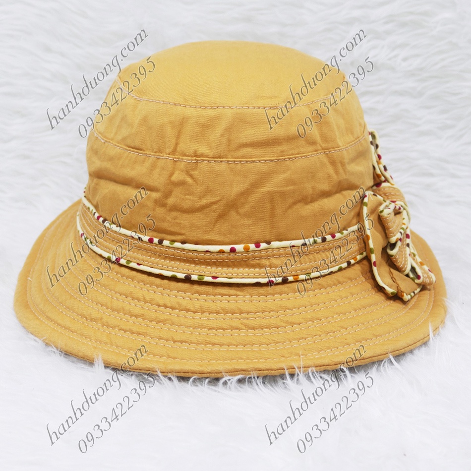 Mũ bo vành rộng 7cm nón tai bèo vành rộng gắn nơ chấm bi, vải cotton cao cấp của AT phù hợp cho nữ