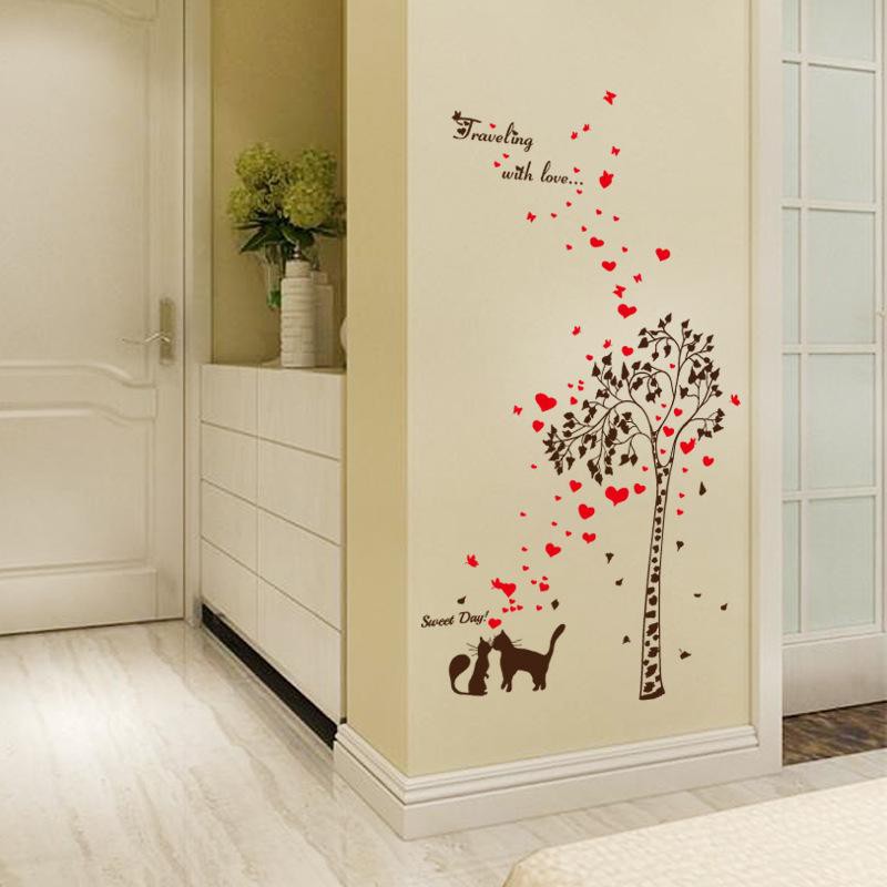 Decal dán tường cho bé hình 2 chú mèo lãng mạn