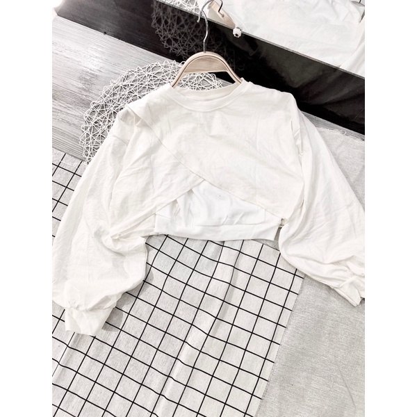 Set 2 Món Áo Croptop Đắp Chéo ( Kèm áo ba lỗ)