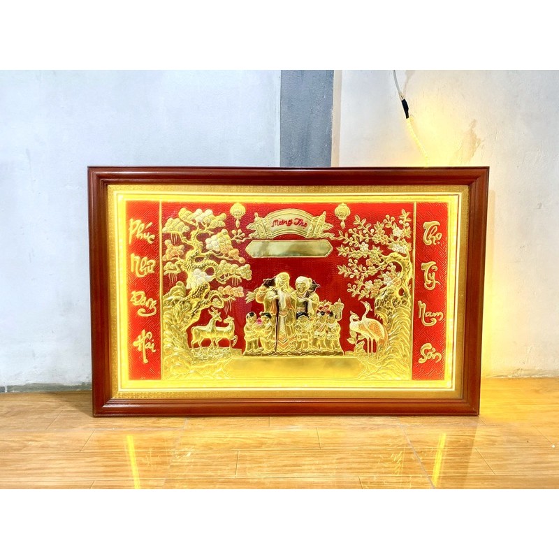 TRANH MỪNG THỌ 70 x 110 CM NẶNG 9KG KHUNG GỖ CHẤT LIỆU  BẰNG  ĐỒNGQ