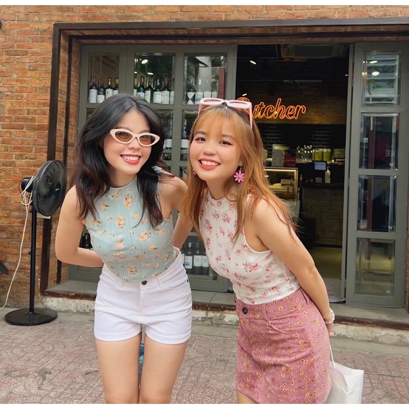 REMOLACHA | Hi-chew Croptop - áo (cotton thun thoát khí) croptop hoa nhí