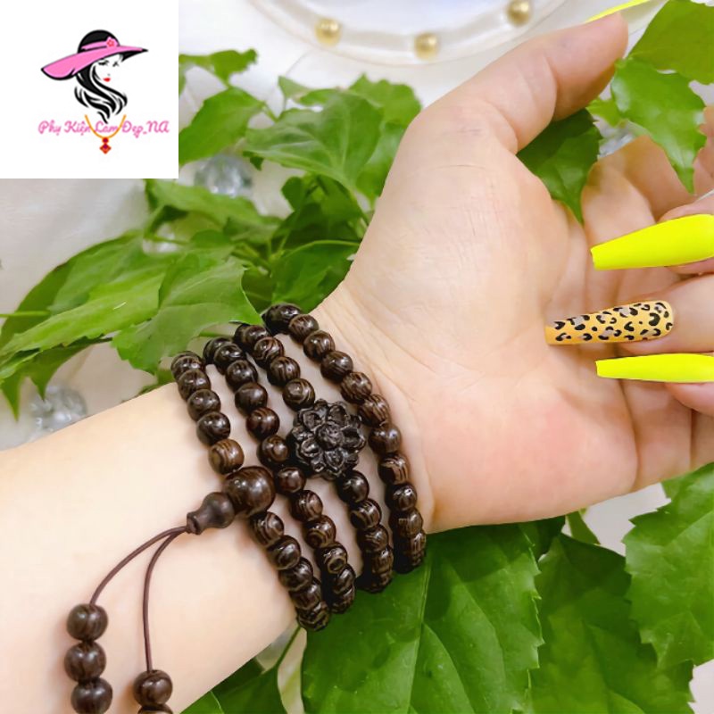 Vòng Tay Trầm Hương, Chuỗi Vòng 108 Hạt Trầm Mix Bông Sen Tặng Kèm Hộp Đựng Và Dây Chỉ Đỏ May Mắn