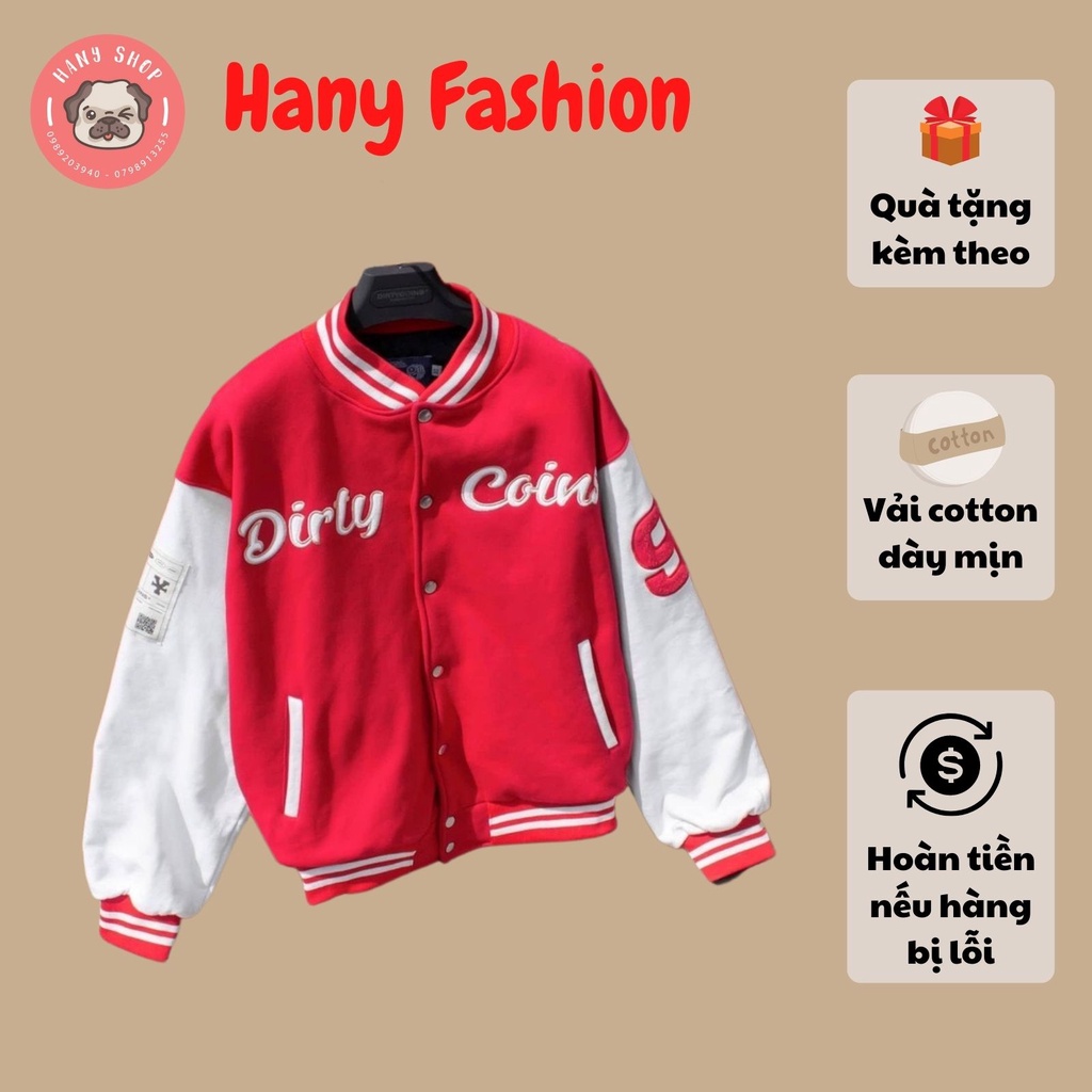 Áo khoác bomber DirtyCoins là Embroidered Varsity Jacket nam nữ cực hot || Hany shop