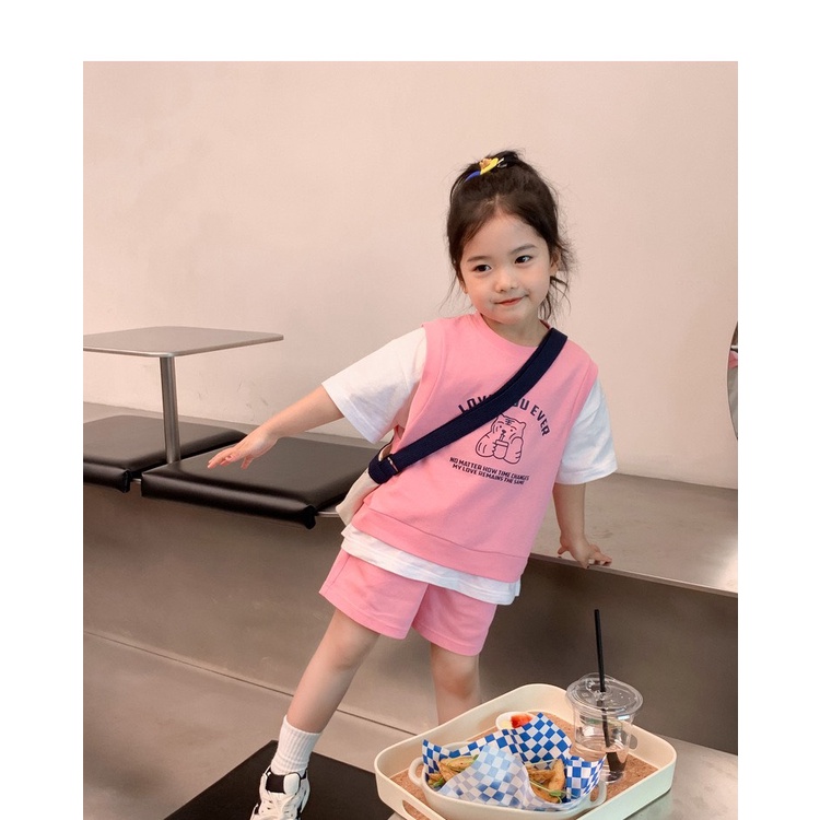 Set áo tanktop mix quần short cho bé gái S885