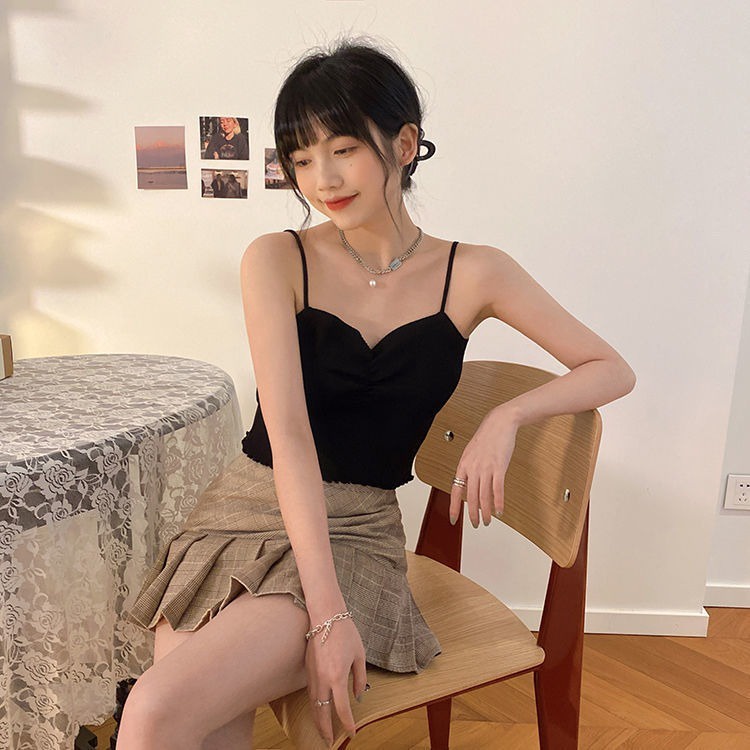 Áo hai dây ZHELIHANGFEI dệt kim màu sắc đơn giản quyến rũ thời trang cho nữ