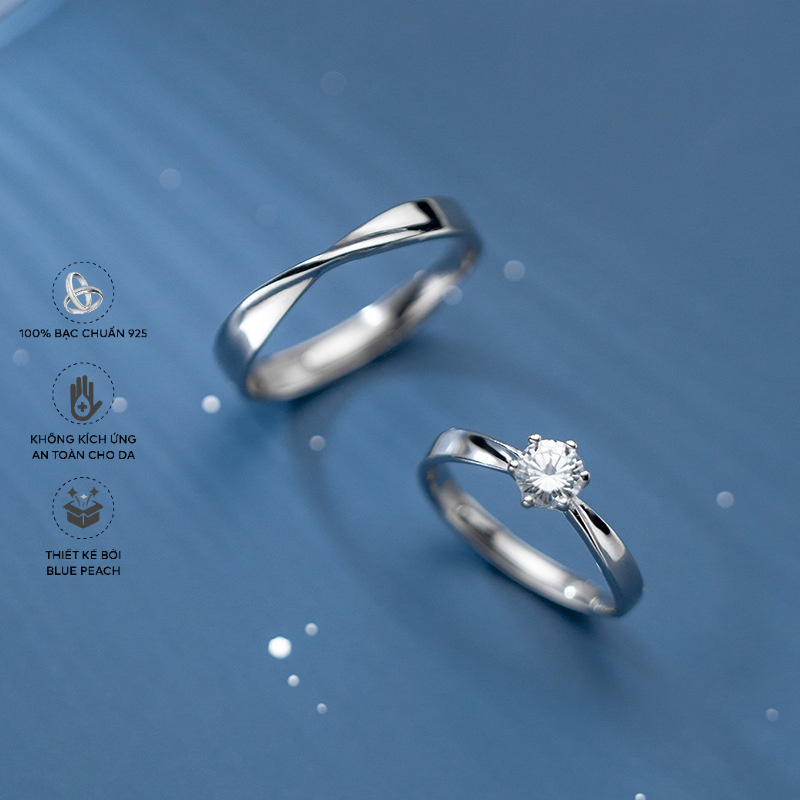 Nhẫn Đôi Bạc Blue Peach Beside You ND256
