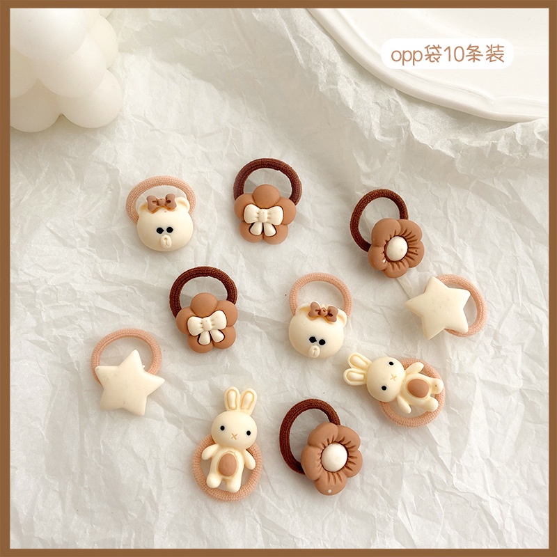 Dây Buộc Tóc Cao Su Co Giãn Hình Gấu Màu Cà Phê Sữa Dễ Thương Cho Bé Gái JP5