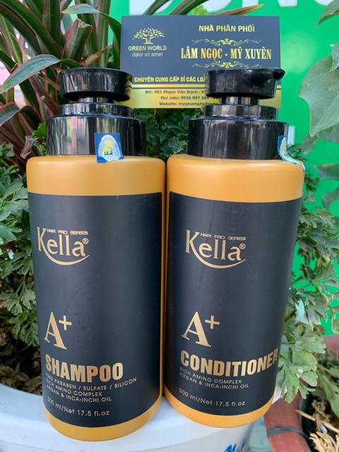 Bộ dầu gội dầu xả phục hồi Kella A+ Premium Inca Inchi 500ml x 2  phục hồi tóc nát ,tái tạo biểu bì tóc khoẻ