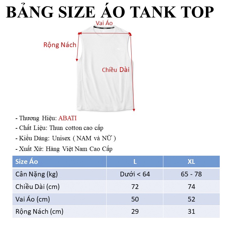 Áo thun ba lỗ nam nữ sát nách form rộng unisex big size thoáng mát cao cấp ABATI Áo tank top nam nữ form rộng 3 màu