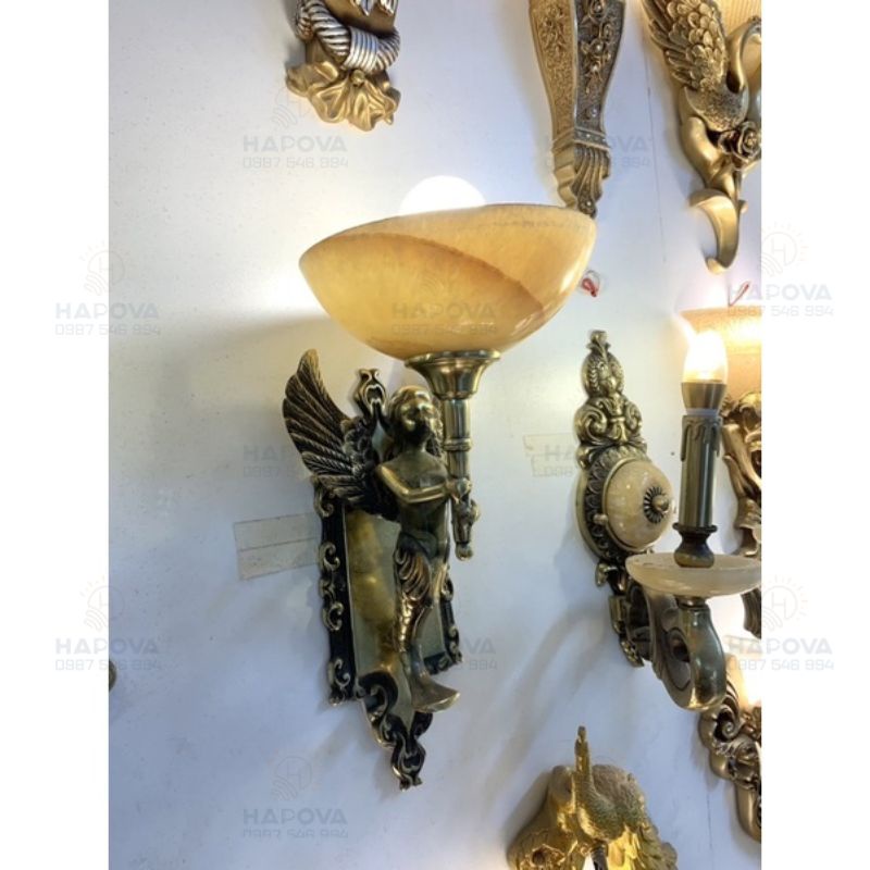 Đèn tường nến bằng đồng thiên sứ trang trí HAPOVA UDAN 8861  Kèm bóng Nến Râu