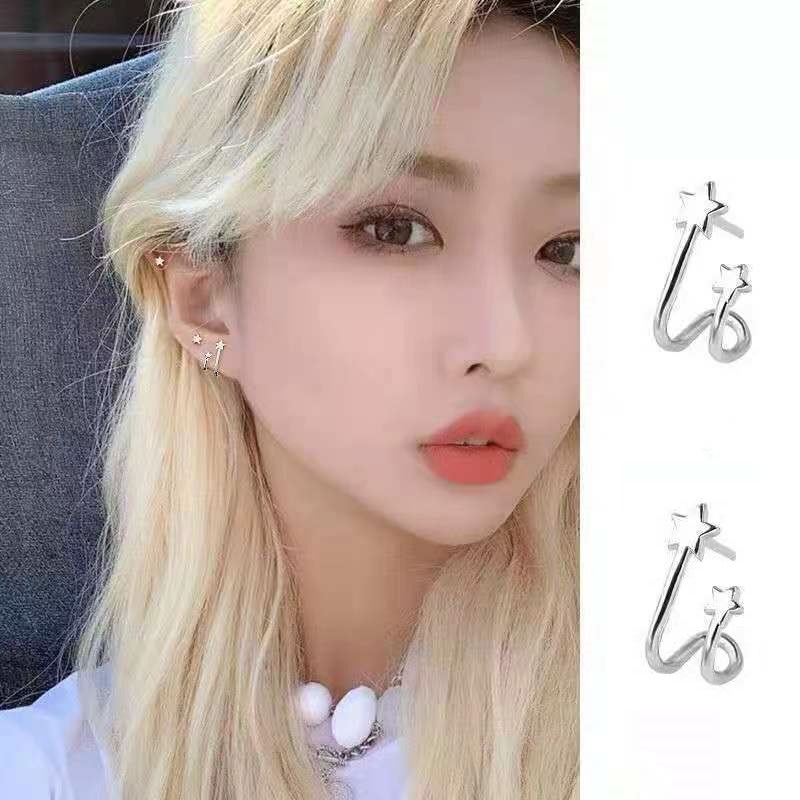 1 Đôi Bông Tai Chữ C Hình Ngôi Sao Màu Bạc Thời Trang Cho Nữ