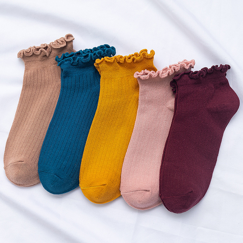 Vớ cotton đến mắt cá màu trơn phối bèo đáng yêu phong cách thời trang xuân hè cho nữ | BigBuy360 - bigbuy360.vn
