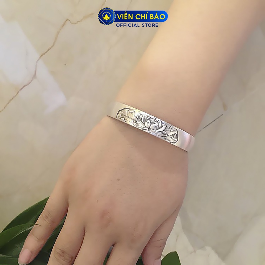 Kiềng tay bạc nữ hoa sen khắc kinh Bát Nhã chất liệu bạc Thái 925 thời trang phụ kiện trang sức Viễn Chí Bảo L000282