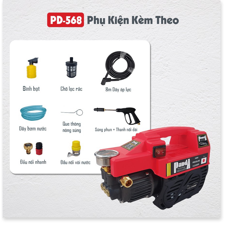 Máy Rửa Xe, Máy Phun Cao Áp Panda PD-568 2000W, Dùng cho gia đình, công nghệ Nhật Bản