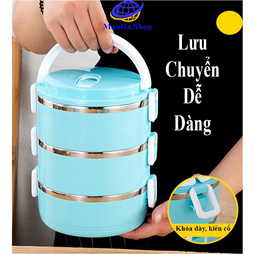 Cặp lồng inox giữ nhiệt 4 ngăn, Hộp cơm giữ nóng thức ăn 2 lớpm, Hàng chính hãng chất lượng cao