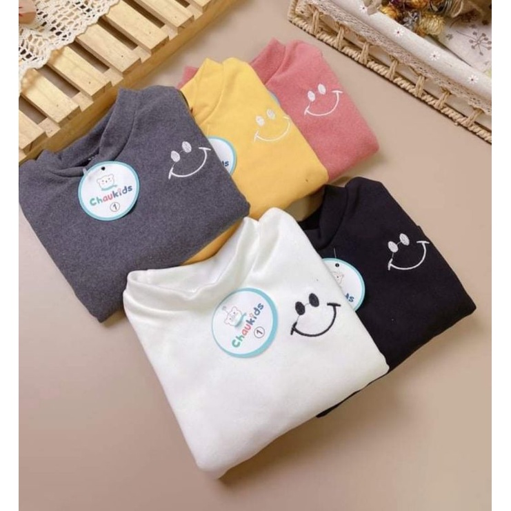 Áo giữ nhiệt cao cổ 3cm cho bé chất nỉ cotton len mềm mịn