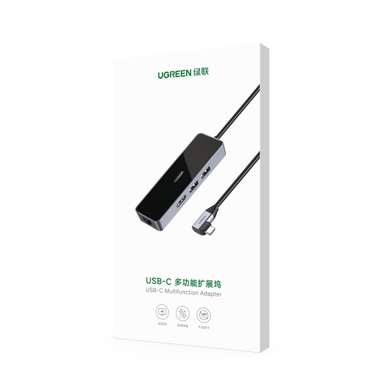 Hub USB C Chính hãng Ugreen 80546 CM350 (Type C ra HDMI 4K+2USB3.0+Lan 1GB)