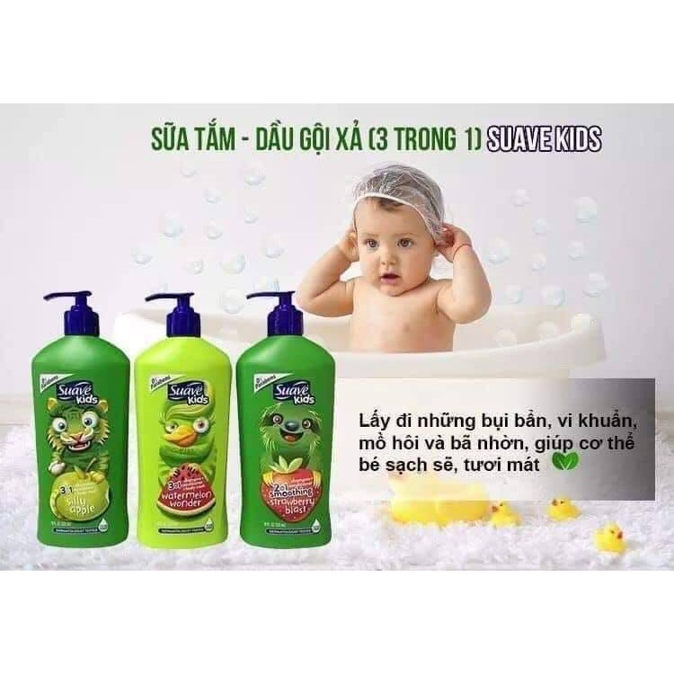 Sữa tắm gội xả Suave Kid trẻ em 3 in 1 Mỹ 1,18L