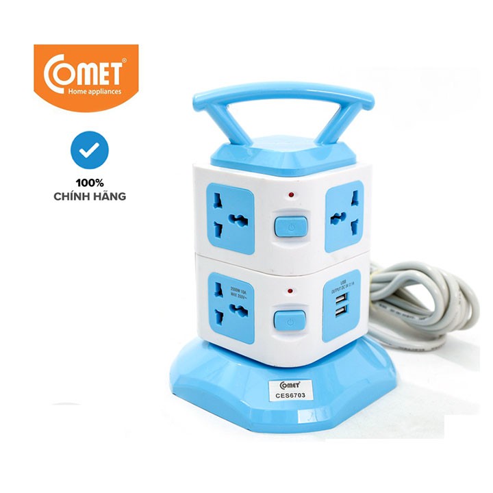 Ổ Cắm Nối Dài Kèm Cổng USB Nối Dài Comet CES6703 - Dây 3 Mét - Hàng Chính Hãng