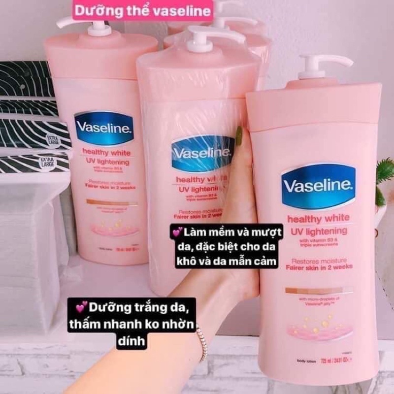 Sữa dưỡng thể Vaseline Healthy White UV Lightening Body Lotion 725ml giúp dưỡng trắng dưỡng ẩm.