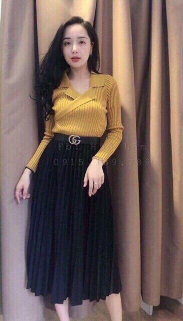 Chân váy dài xếp ly ( màu đen, xanh, hồng , da) | BigBuy360 - bigbuy360.vn