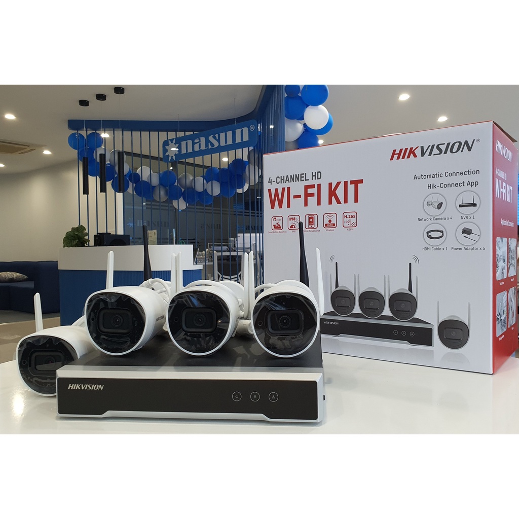 BỘ KIT CAMERA WIFI 2MP THẾ HỆ MỚI TRỌN BỘ (4 CAMERA THÂN TRỤ + 1 Đầu ghi NVR) HIKVISION NK42W0H