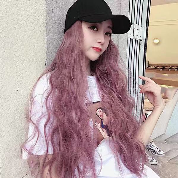 Mũ lưỡi trai gắn tóc giả xoăn dài co giãn nhiều màu tùy chọn