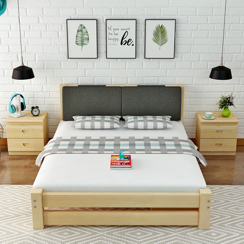 Giường gỗ chắc chắn 1,8m đôi Phòng ngủ chính dành cho người lớn thông 1,5m 1m thuê tiết kiệm đơn giản