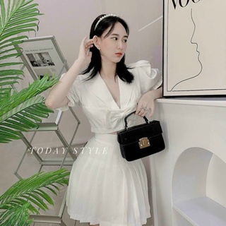 Áo sơ mi croptop phối nơ