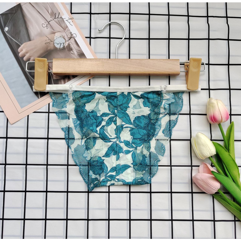 Set nội y Bralette ren không gọng, mút mỏng - Màu xanh họa tiết - NY17 - Đồ lót nữ