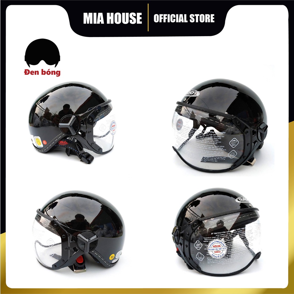Nón bảo hiểm Sunda 180B trơn - 1/2 đầu có kính