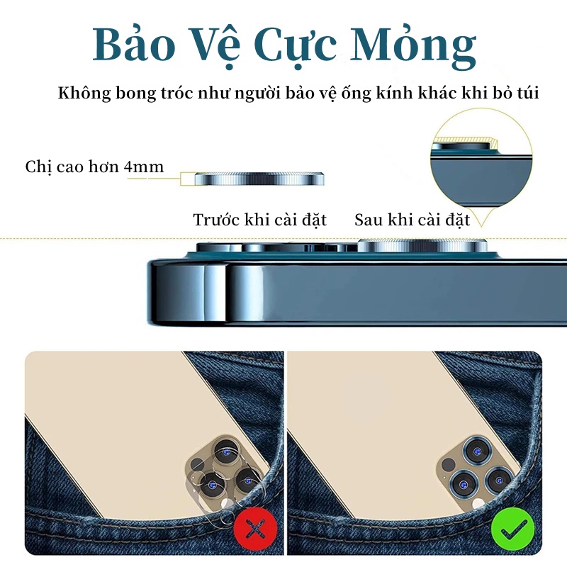 Bộ dán bảo vệ từng mắt camera iphone bằng kim loại chống xước, chống lóa cho Ip 13/13Mini/13pro/13pro Max