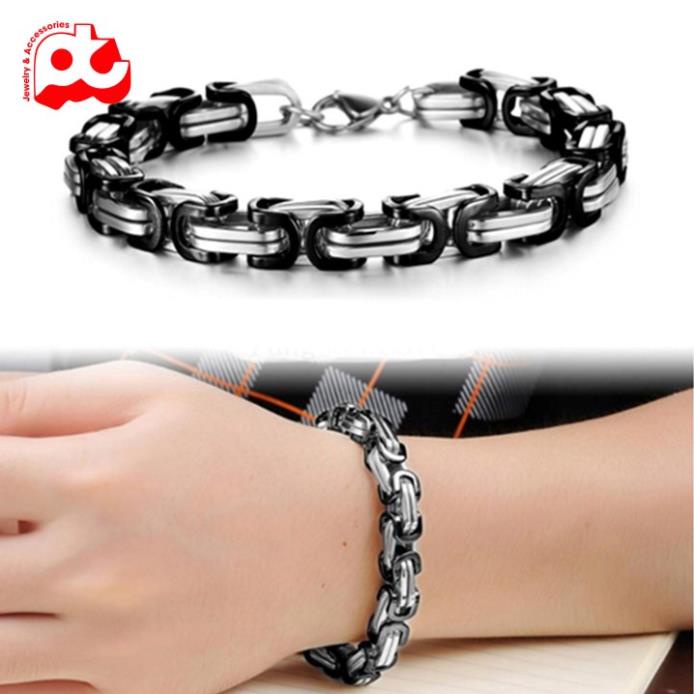 Lắc tay cao cấp titan nam đẹp sang trọng thép không gỉ kiểu ziczac vuông PT JEWELRY kích cỡ 7mm PTLTNA84