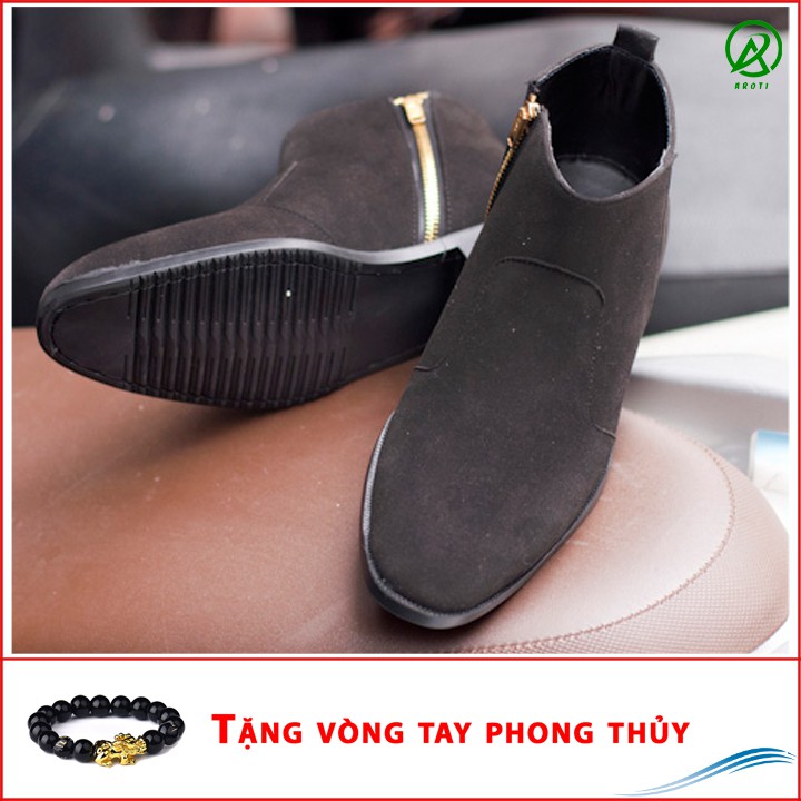 Giày Cao Cổ Nam AROTI Dáng Chealsea Boot Chất Đẹp Cao Cấp,Đế Khâu Siêu Bền, Tăng Chiều Cao 3cm  Đủ size  CB521-BUX(VT)